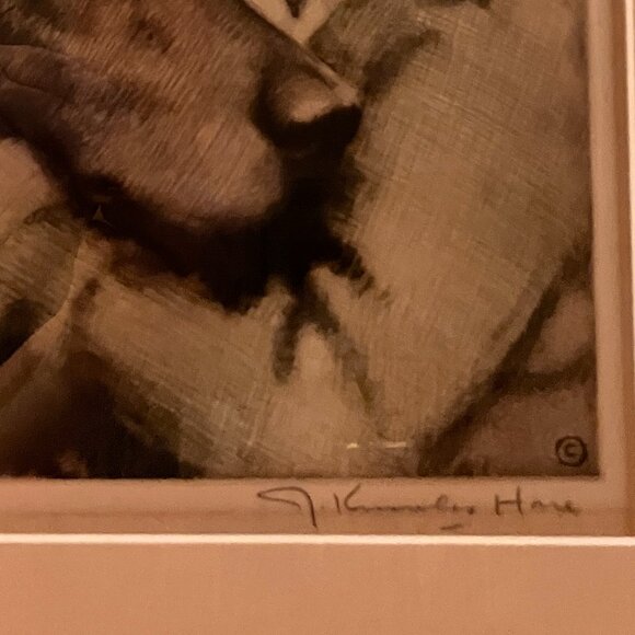 J. Knowles Hare Signed Etching "Sympathy" Boy and Dog Irish Setter or Retriever - Picture 5 of 10